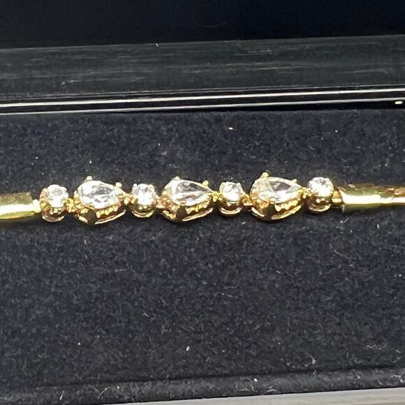 Vintage Gold Tone/Plated Cubic Zirconia Tennis Bracelet Snake Style Chain New - Picture 7 of 11
